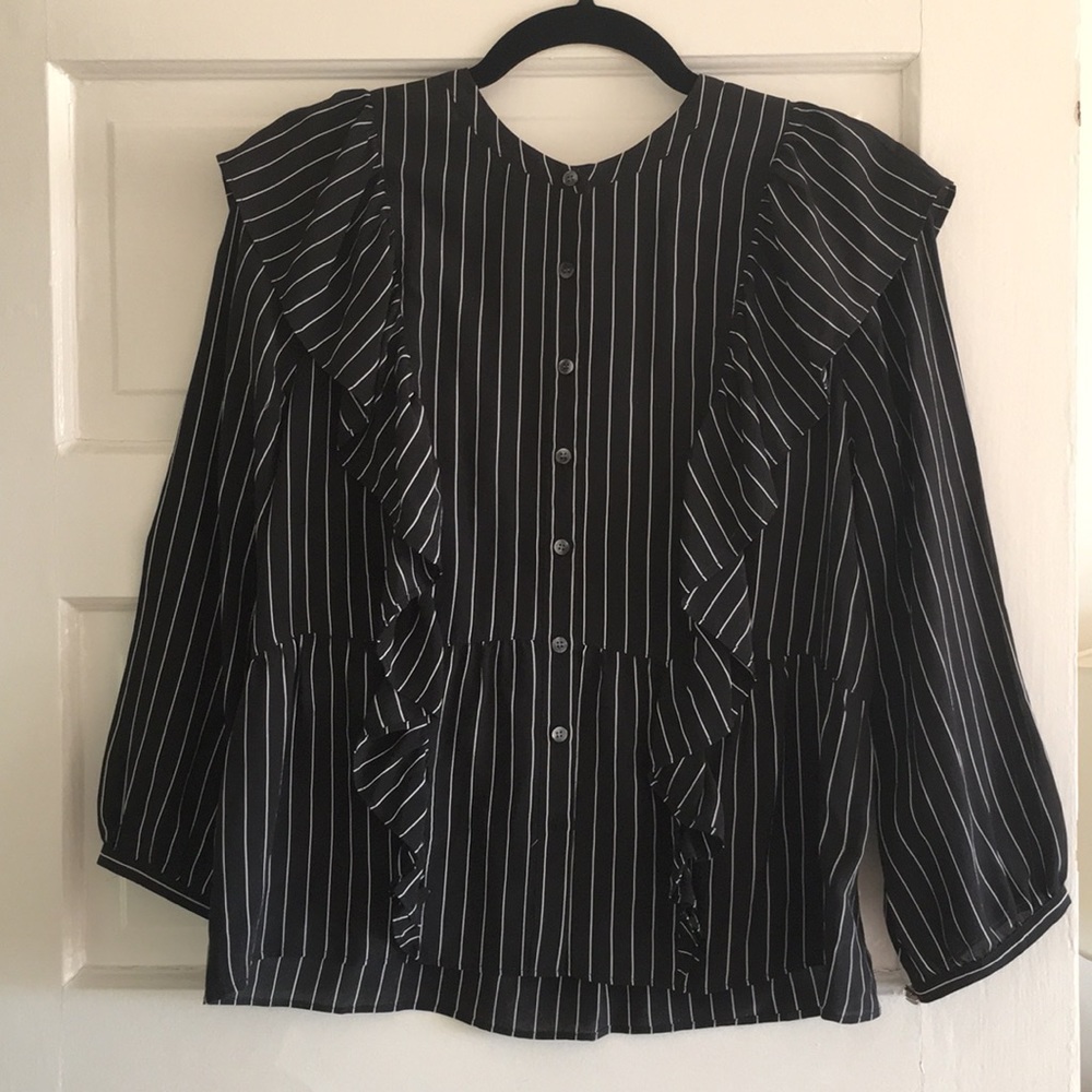 Silk ruffle front top